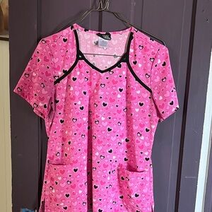 Cherokee Pink and Gray Heart Scrub Top